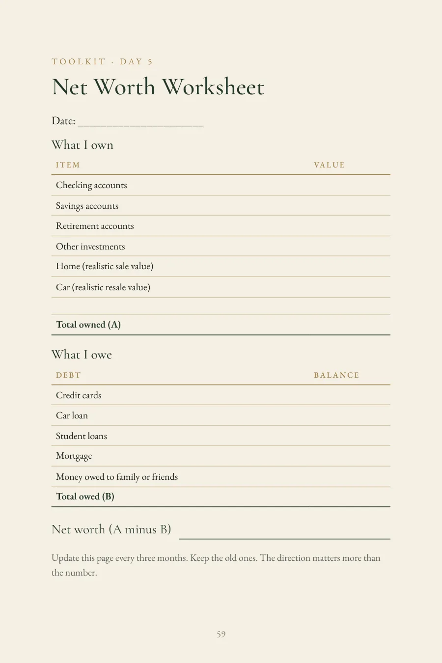 The Net Worth Worksheet